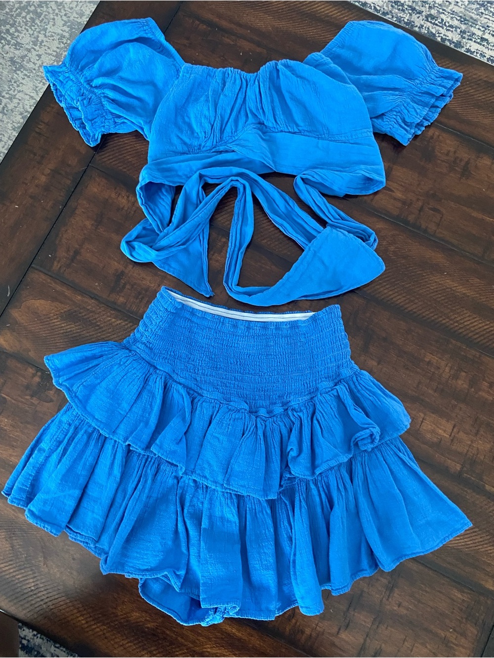 Girls Ruffle Two-Piece Set in Bright Blue